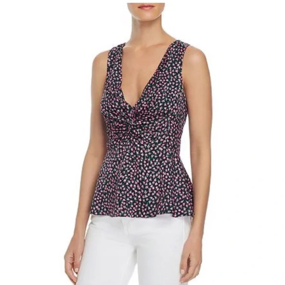 Rebecca Taylor Rose Bud Floral Sleeveless Top - Black and Pink | 10